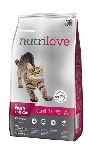 NUTRILOVE Adult granule pre mačky s čerstvým kuracím 