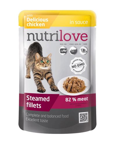 NUTRILOVE kapsička pre mačky dusené filetky kuracie v omáčke 